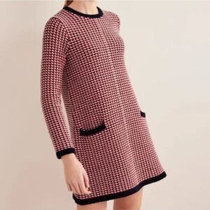 Boden Dress Womens 8 Red Wool Alpaca Knit Jacquard Check Long Sleeve Old Money